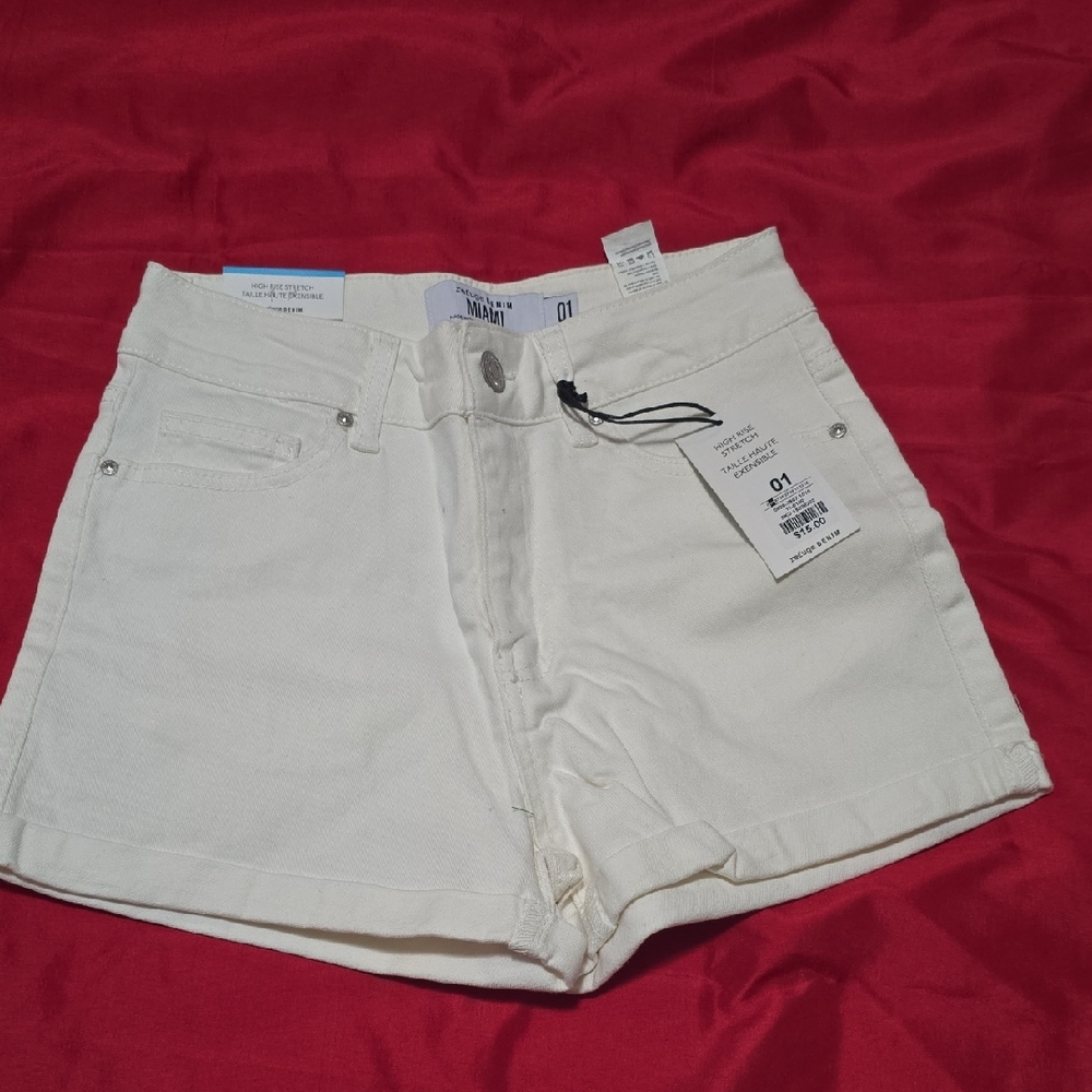 Refuge High Waist Cream Denim Shorts